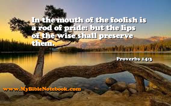 Proverbs 14:3 In the mouth of the foolish is a rod of pride: but the lips of the wise shall preserve them. Create your own Bible Verse Cards at MyBibleNotebook.com