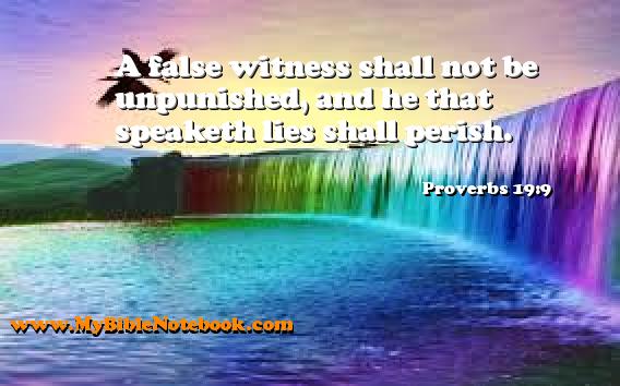 Proverbs 19:9 A false witness shall not be unpunished, and he that speaketh lies shall perish. Create your own Bible Verse Cards at MyBibleNotebook.com