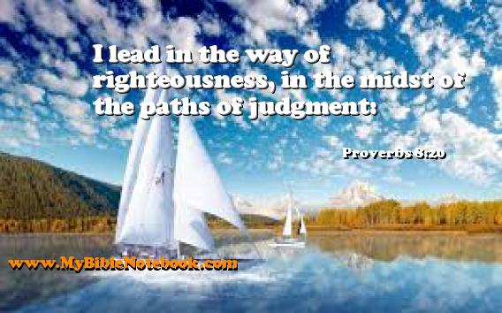 Proverbs 8:20 I lead in the way of righteousness, in the midst of the paths of judgment: Create your own Bible Verse Cards at MyBibleNotebook.com
