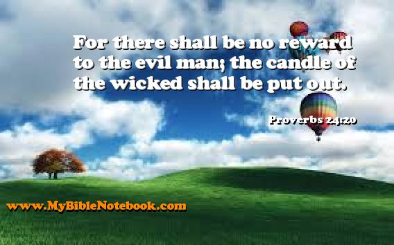 Proverbs 24:20 For there shall be no reward to the evil man; the candle of the wicked shall be put out. Create your own Bible Verse Cards at MyBibleNotebook.com
