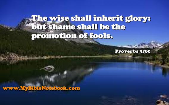 Proverbs 3:35 The wise shall inherit glory: but shame shall be the promotion of fools. Create your own Bible Verse Cards at MyBibleNotebook.com