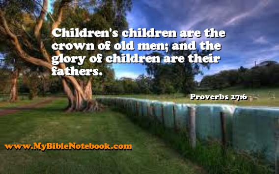 Proverbs 17:6 Children's children are the crown of old men; and the glory of children are their fathers. Create your own Bible Verse Cards at MyBibleNotebook.com