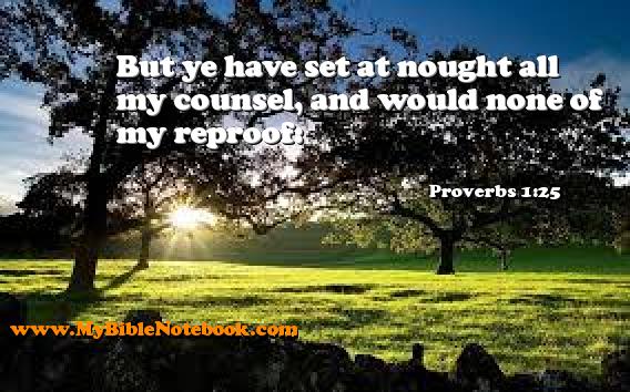 Proverbs 1:25 But ye have set at nought all my counsel, and would none of my reproof: Create your own Bible Verse Cards at MyBibleNotebook.com