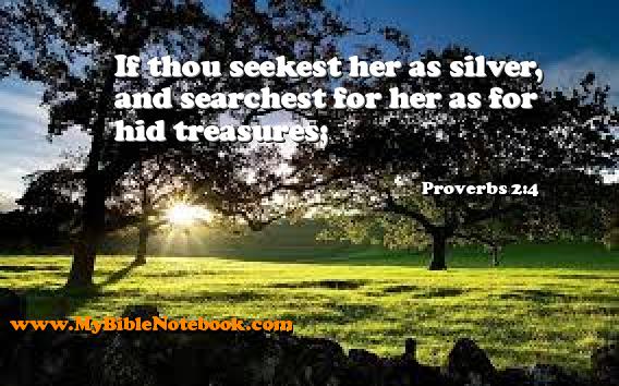 Proverbs 2:4 If thou seekest her as silver, and searchest for her as for hid treasures; Create your own Bible Verse Cards at MyBibleNotebook.com