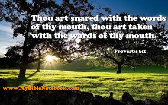 Proverbs 6:2 Thou art snared with the words of thy mouth, thou art taken with the words of thy mouth. Create your own Bible Verse Cards at MyBibleNotebook.com