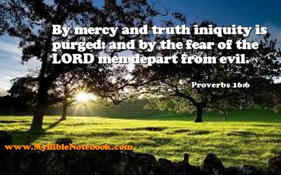 Proverbs 16:6 By mercy and truth iniquity is purged: and by the fear of the LORD men depart from evil. Create your own Bible Verse Cards at MyBibleNotebook.com