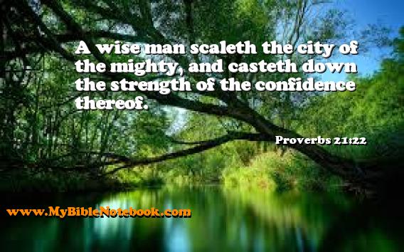 Proverbs 21:22 A wise man scaleth the city of the mighty, and casteth down the strength of the confidence thereof. Create your own Bible Verse Cards at MyBibleNotebook.com