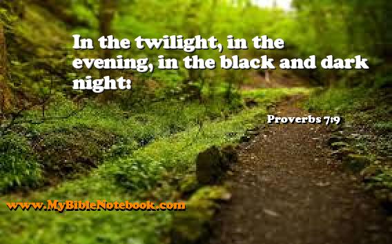 Proverbs 7:9 In the twilight, in the evening, in the black and dark night: Create your own Bible Verse Cards at MyBibleNotebook.com