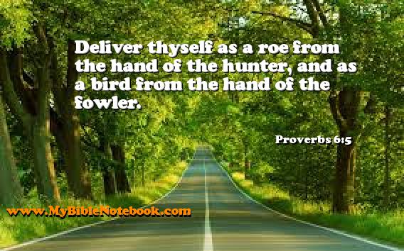 Proverbs 6:5 Deliver thyself as a roe from the hand of the hunter, and as a bird from the hand of the fowler. Create your own Bible Verse Cards at MyBibleNotebook.com