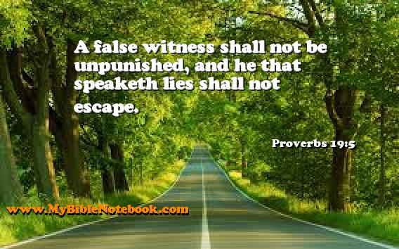 Proverbs 19:5 A false witness shall not be unpunished, and he that speaketh lies shall not escape. Create your own Bible Verse Cards at MyBibleNotebook.com