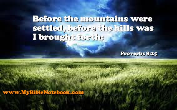 Proverbs 8:25 Before the mountains were settled, before the hills was I brought forth: Create your own Bible Verse Cards at MyBibleNotebook.com