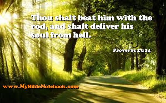 Proverbs 23:14 Thou shalt beat him with the rod, and shalt deliver his soul from hell. Create your own Bible Verse Cards at MyBibleNotebook.com