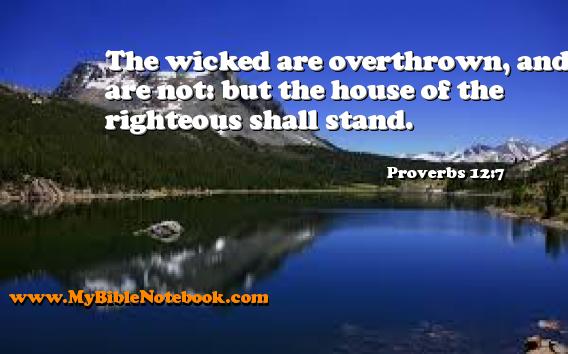Proverbs 12:7 The wicked are overthrown, and are not: but the house of the righteous shall stand. Create your own Bible Verse Cards at MyBibleNotebook.com