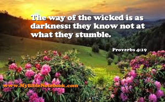 Proverbs 4:19 The way of the wicked is as darkness: they know not at what they stumble. Create your own Bible Verse Cards at MyBibleNotebook.com