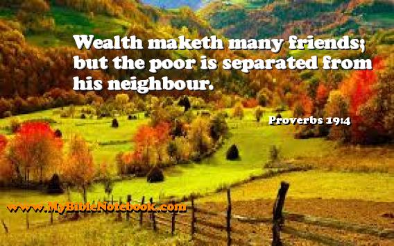 Proverbs 19:4 Wealth maketh many friends; but the poor is separated from his neighbour. Create your own Bible Verse Cards at MyBibleNotebook.com