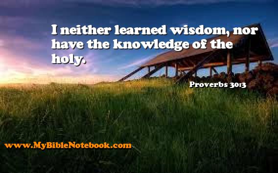 Proverbs 30:3 I neither learned wisdom, nor have the knowledge of the holy. Create your own Bible Verse Cards at MyBibleNotebook.com