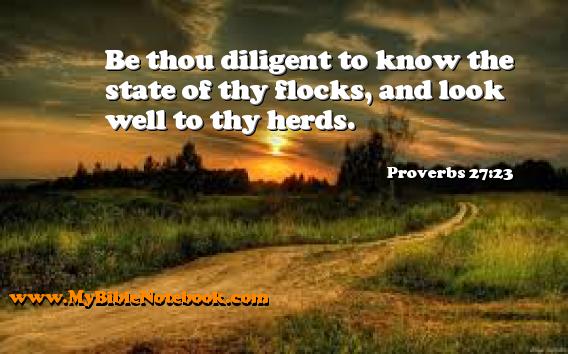 Proverbs 27:23 Be thou diligent to know the state of thy flocks, and look well to thy herds. Create your own Bible Verse Cards at MyBibleNotebook.com