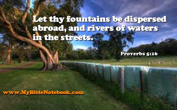 Proverbs 5:16 Let thy fountains be dispersed abroad, and rivers of waters in the streets. Create your own Bible Verse Cards at MyBibleNotebook.com