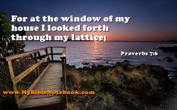 Proverbs 7:6 For at the window of my house I looked forth through my lattice; Create your own Bible Verse Cards at MyBibleNotebook.com