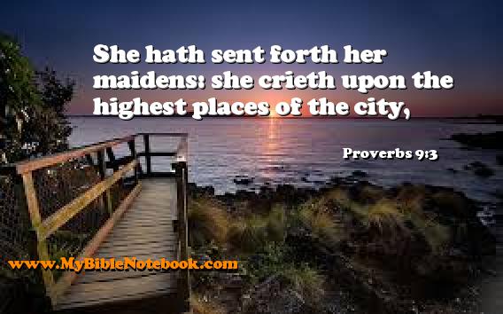 Proverbs 9:3 She hath sent forth her maidens: she crieth upon the highest places of the city, Create your own Bible Verse Cards at MyBibleNotebook.com